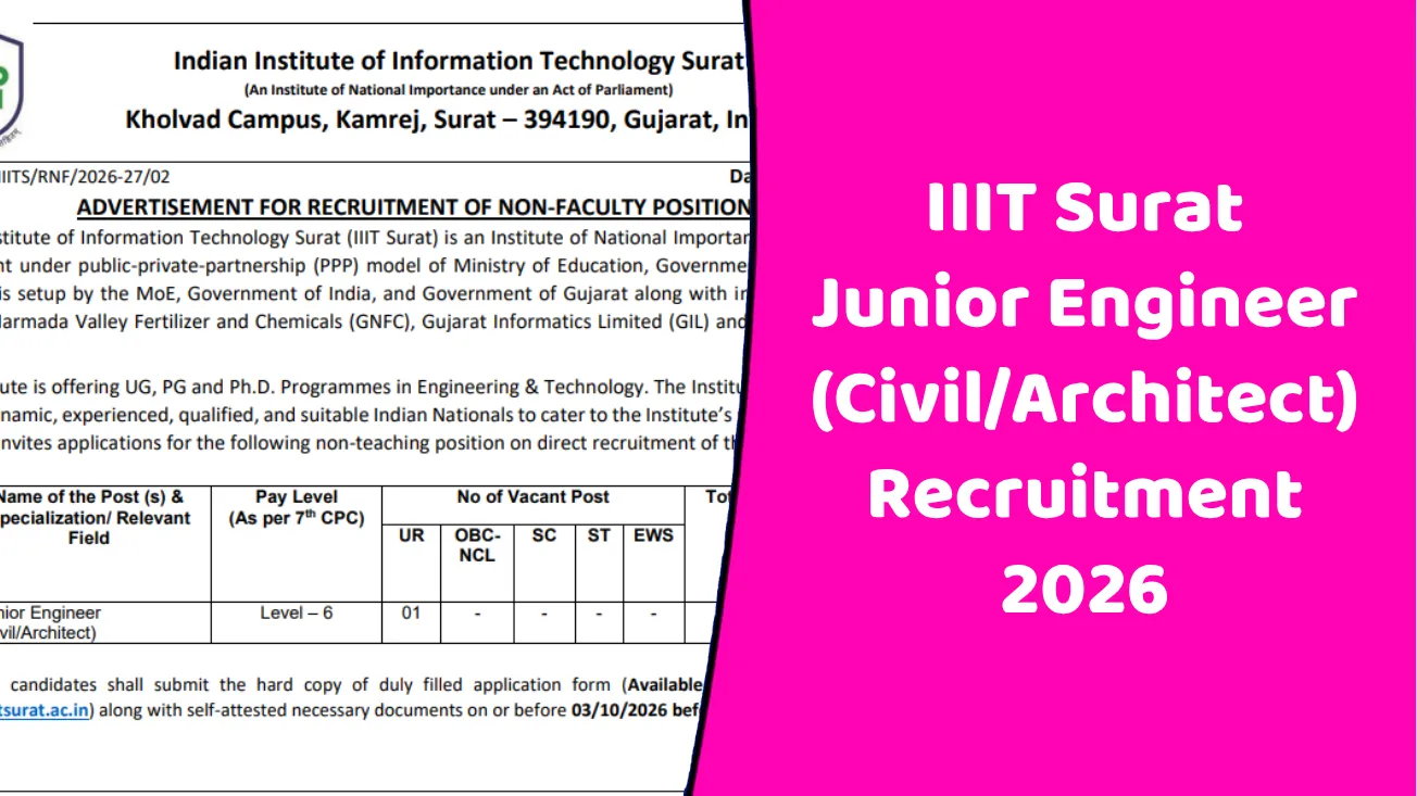 IIIT Surat Junior Engineer (Civil/Architect) Recruitment 2026